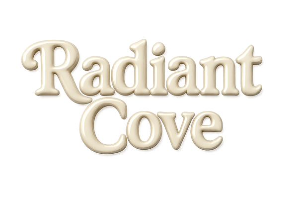 make logo , "radiantcove", 3D, caramic , del backgound